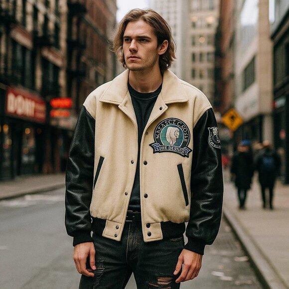 Vintage Porsha Winer West Arctic Coast Varsity Coat Jacket Large Polar Bear 90s - Picture 1 of 16